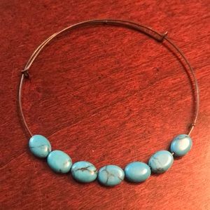 Adjustable Brass Wire Bracelet with Turquoise Bead